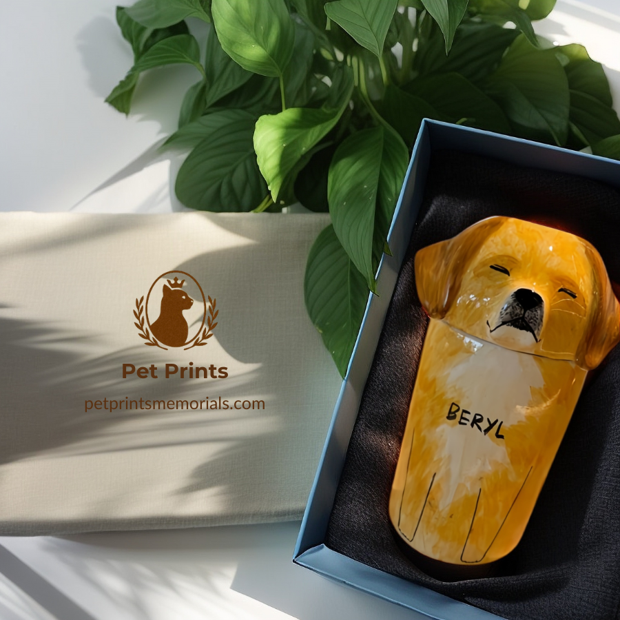 Custom-Made Hand-Painted Ceramic Pet Urns. Unique Memorial Keepsake for Dogs.