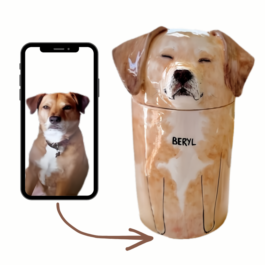 Custom-Made Hand-Painted Ceramic Pet Urns. Unique Memorial Keepsake for Dogs.