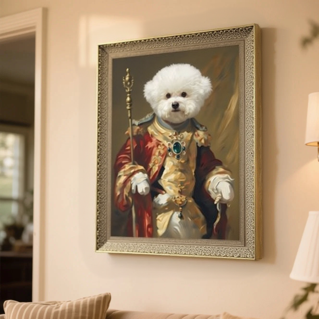Custom Vintage Pet Portrait in Ornate Carved Frame Canvas Print