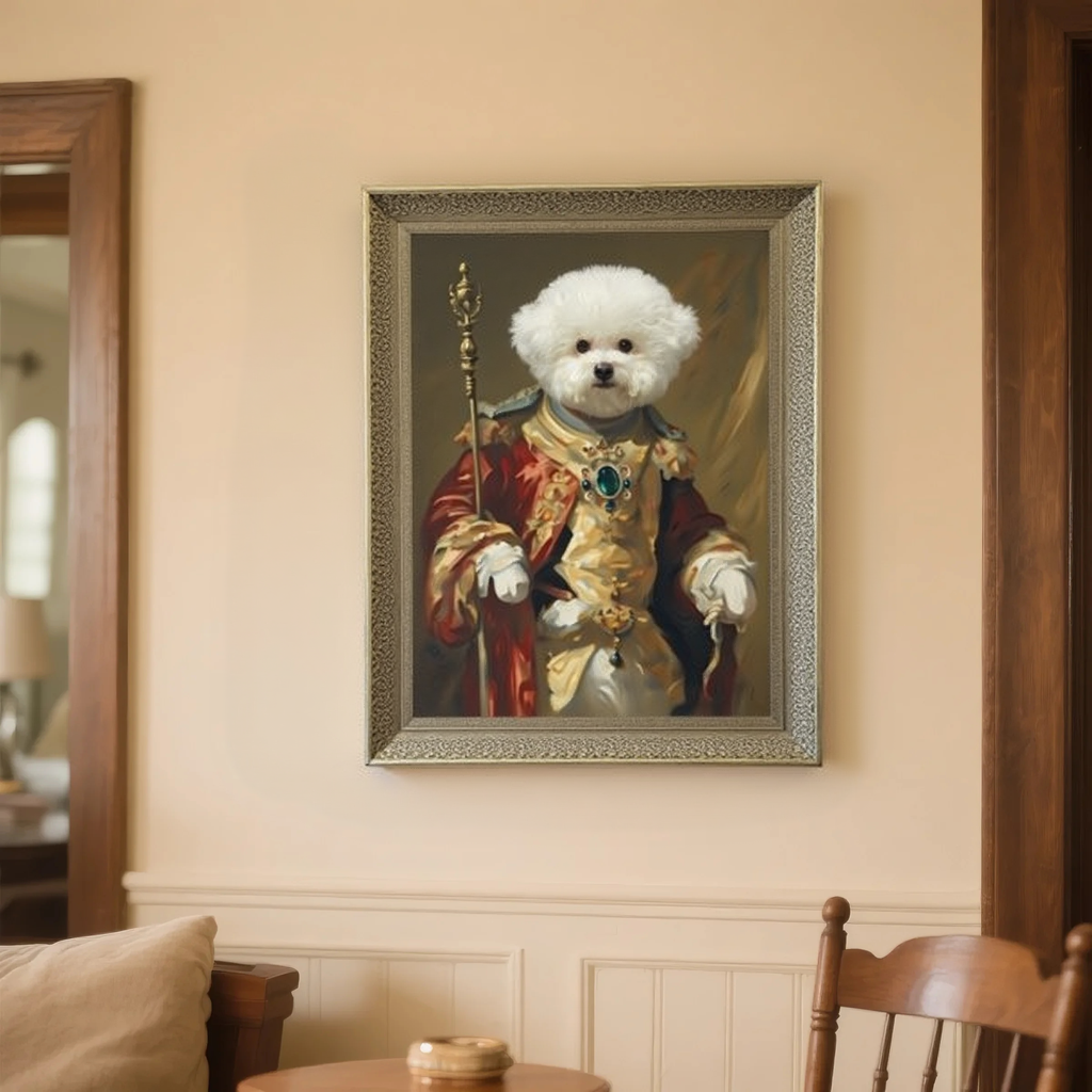 Custom Vintage Pet Portrait in Ornate Carved Frame Canvas Print